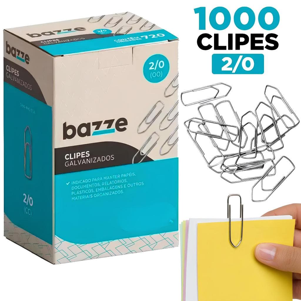 Clipe Clips Galvanizado Para Papel Escritório 1000 Unidades Tamanho 2/0 Prende Até 30Folhas