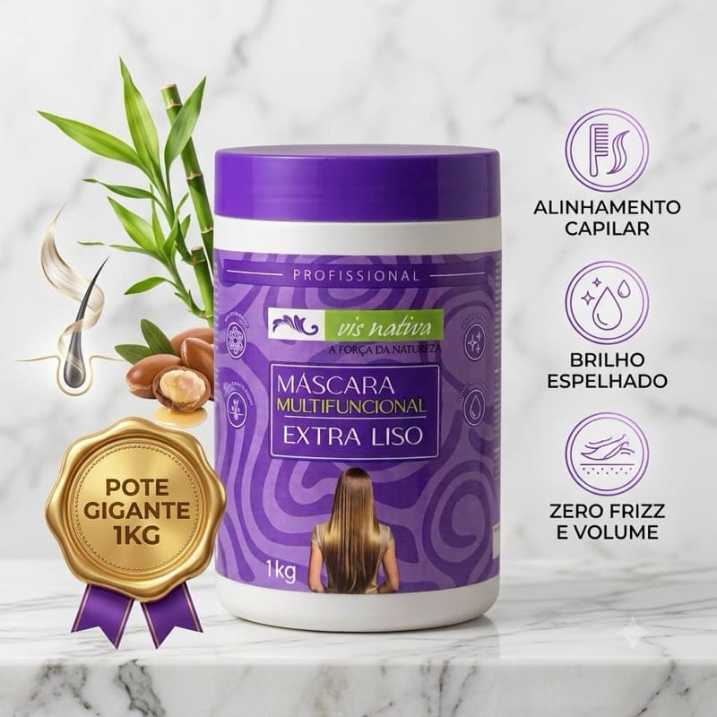 Máscara Extra Liso Vis Nativa 1kg Profissional Anti Frizz Hidratação Profunda Cabelos Lisos