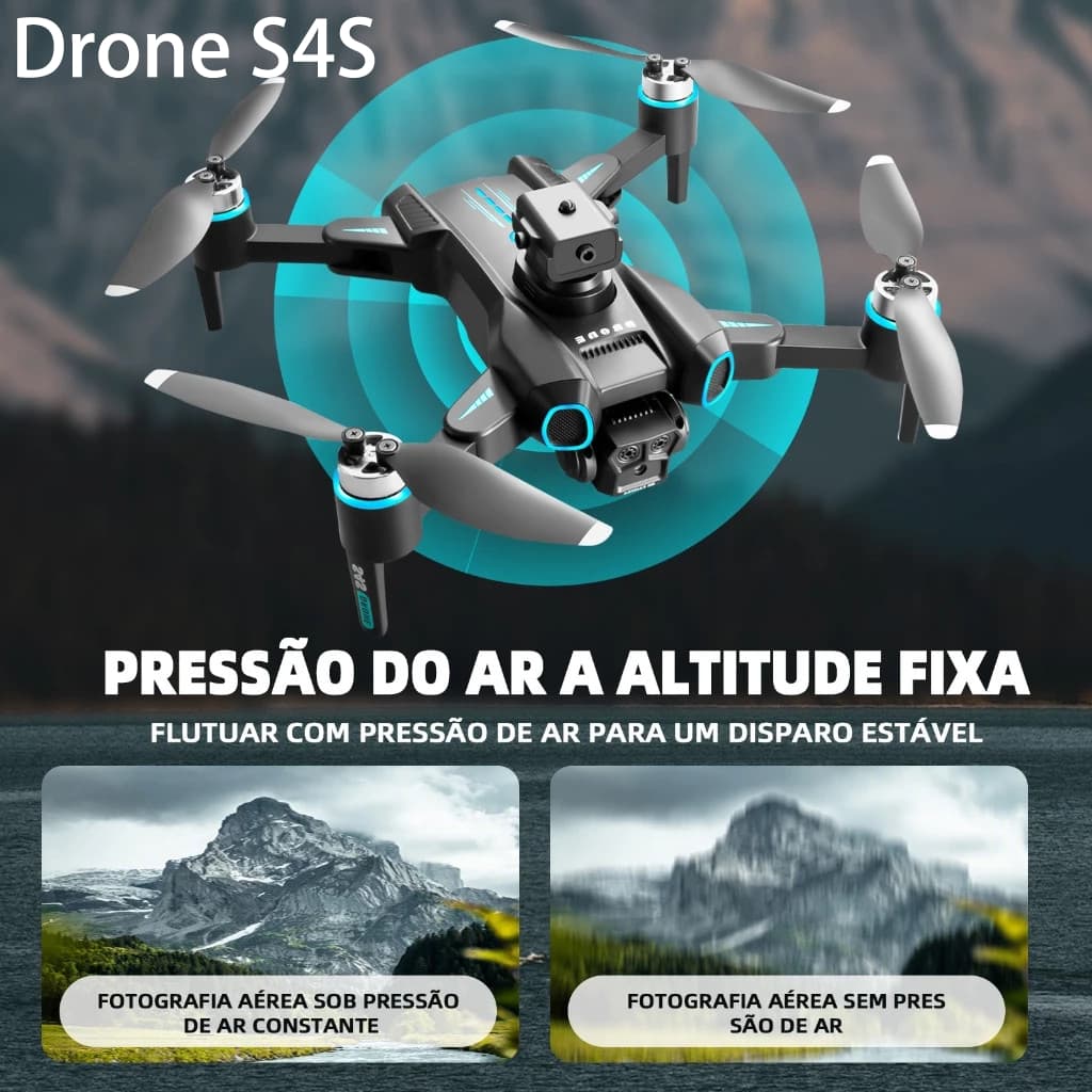 Drone S4S 4K Profissional Para Fotografia Aérea: Quadricóptero Dobrável Com Duas Câmeras e Duas Baterias.