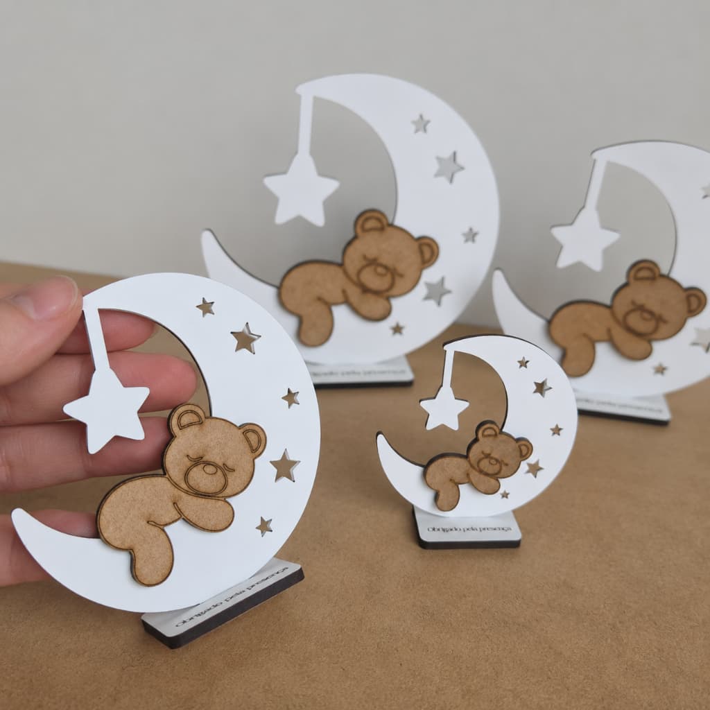 Kit 30 Centros De Mesa Bebê UNISSEX Ursinho Na Lua Decoração Festa Infantil MDF