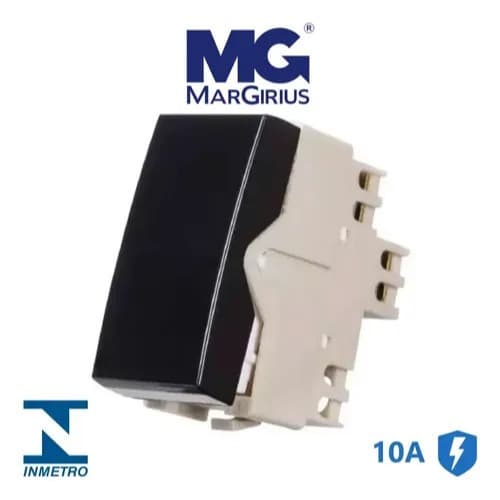 Interruptor Simples Clean 10A 250V Branco Botão Preto - MarGirius