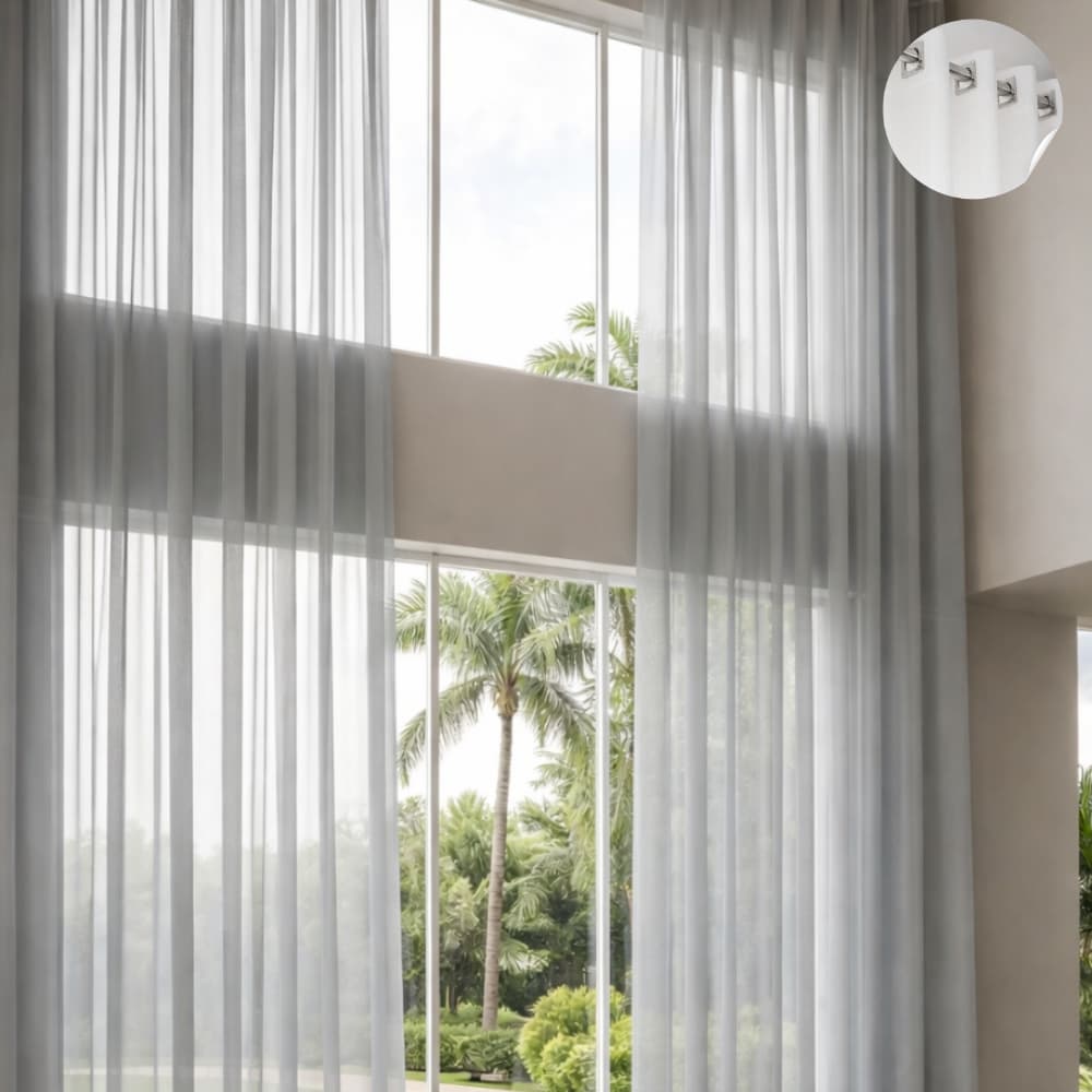 Cortina Pé Direito Alto Duplo 6m x4m Voil Luxo Delicada Transparente Sala Quarto Varão Ilhós Cromado