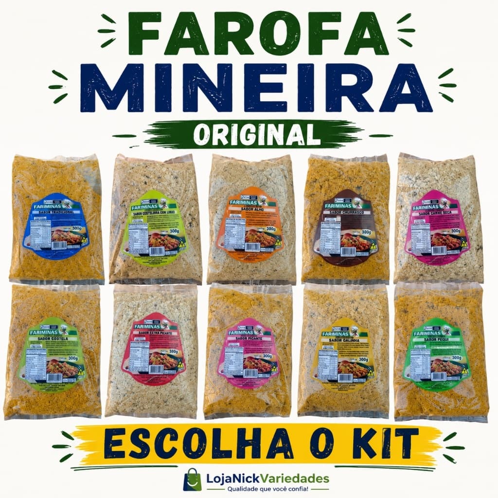 Farofa de mandioca pronta Mineira kit com 6 original 300g cada Torrada no forno a lenha Escolha o sabor