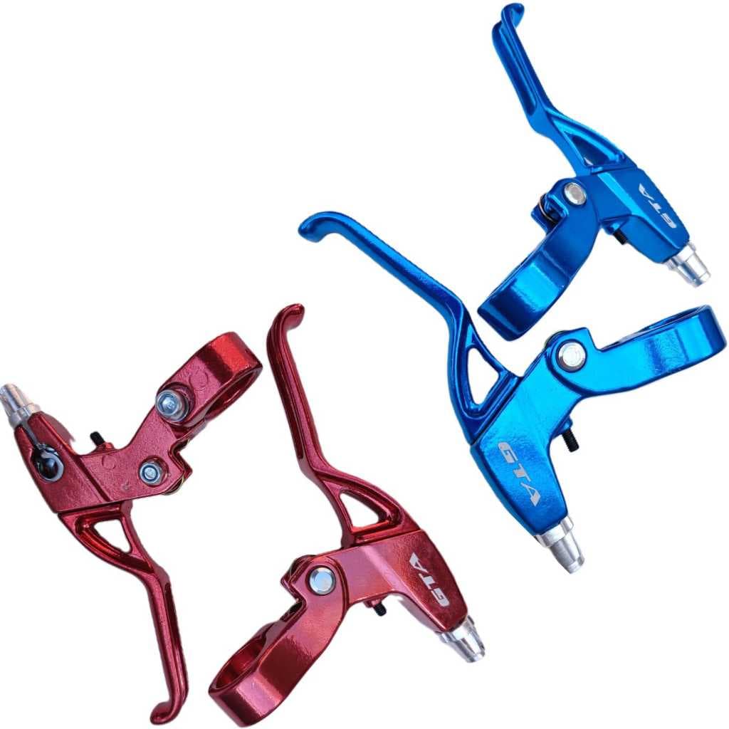 Manete maçaneta aluminio gta mtb para bike vermelho ou azul metálico c/regulagem v-brake e freio a disco mecânico