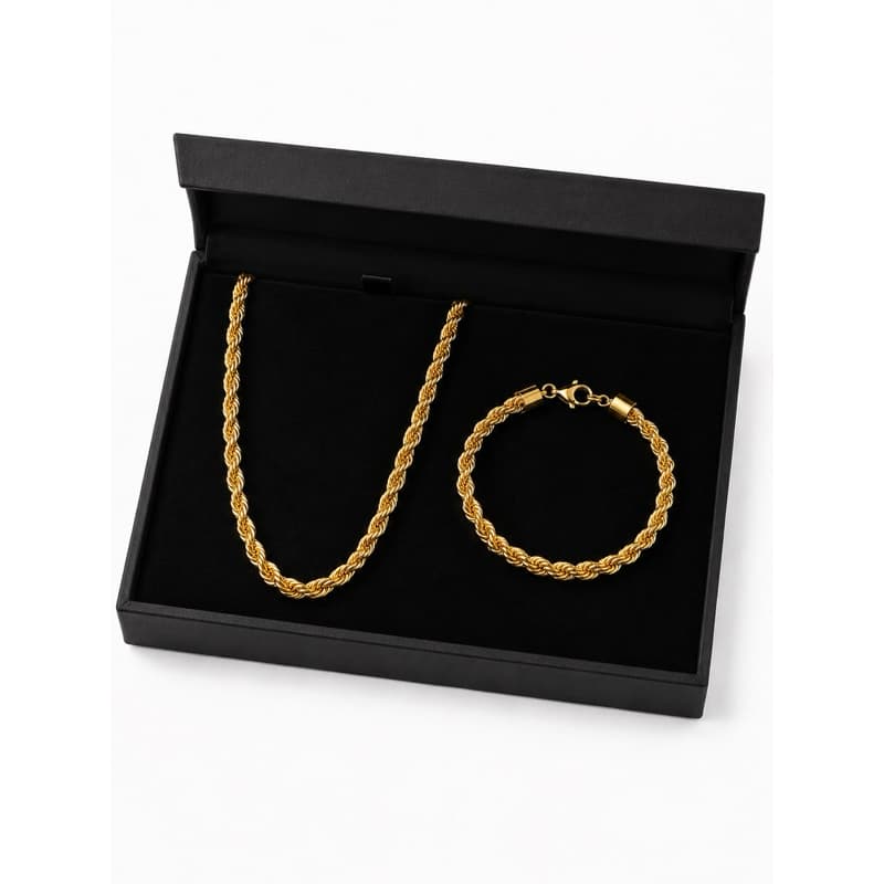 Corrente Masculina Cordão Baiano Trançado Aço Inoxidável 3 16L 4mm 45cm 60cm 70cm Banhada Ouro