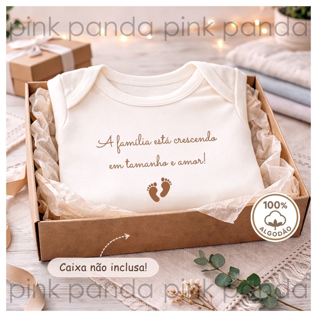 Body Anúncio e Revelação da Gravidez Frase "A FAMÍLIA ESTÁ CRESCENDO EM TAMANHO E AMOR" Off White