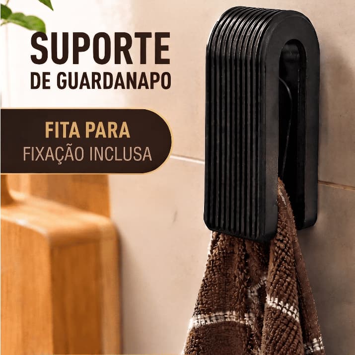 Suporte Porta Toalha para Pano de Prato e Guardanapo Autoadesivo Preto Alta Fixação com Fita Dupla Face