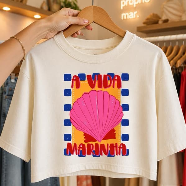 Cropped Feminino Oversized Estampa Tropical Rio 100% Algodão Casual - Envio Rápido