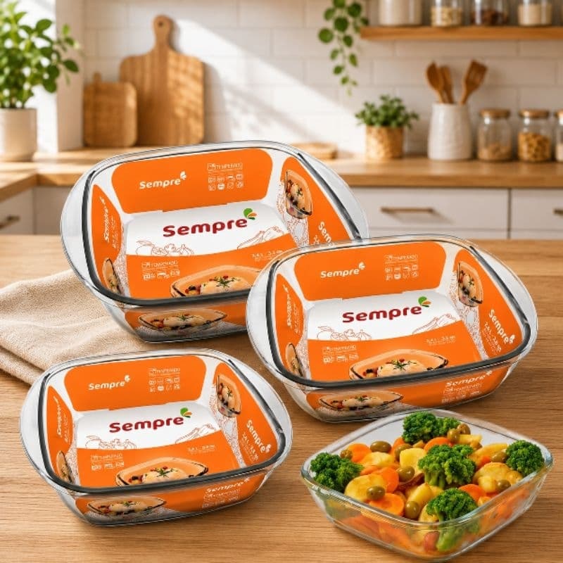 Kit Assadeiras de Vidro Temperado 3 Peças Sempre Nadir 2,4L + 1,5L + 730ml | Forno e Micro-ondas