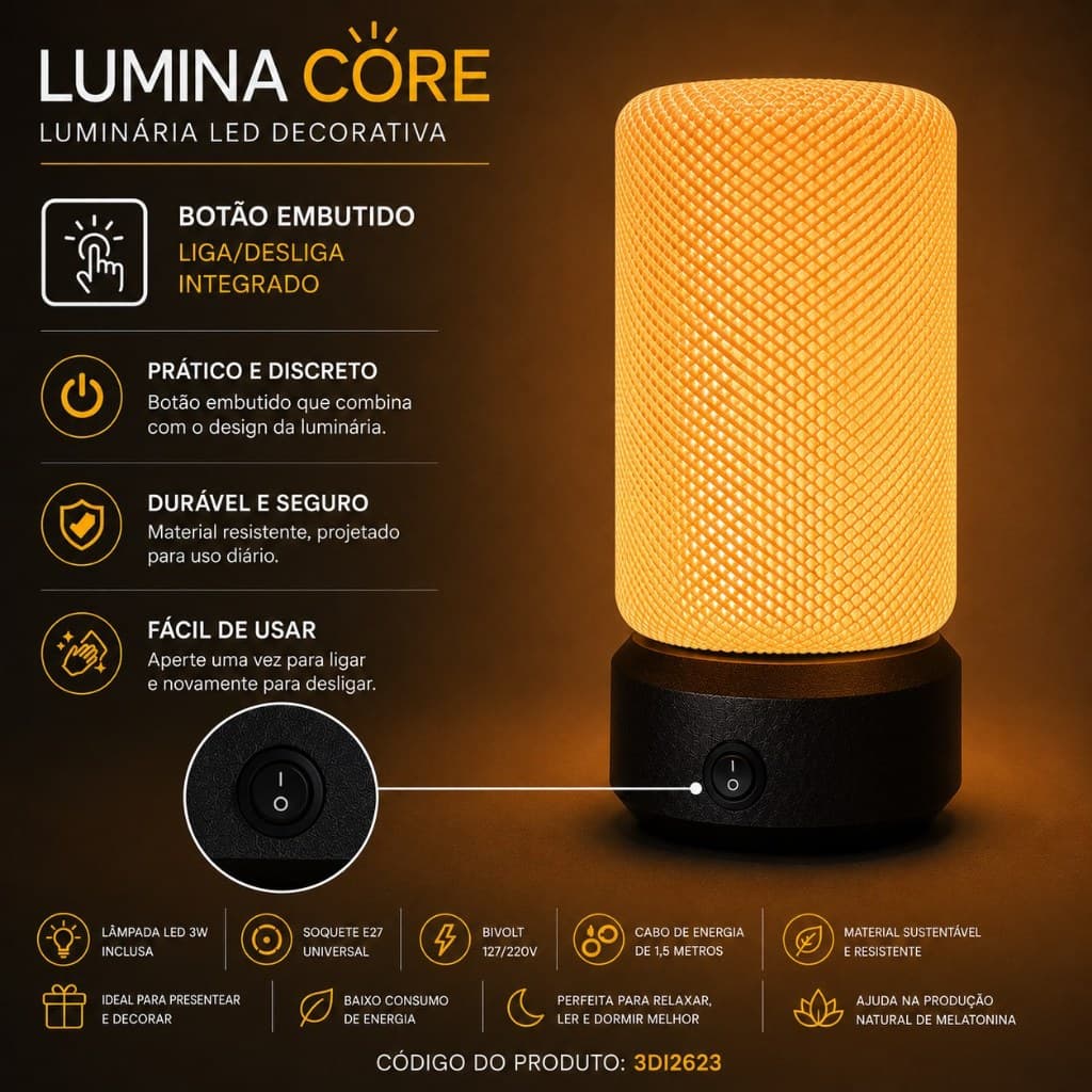 Luminária LED Decorativa Luz Quente Para Quarto Sala Abajur Presente Moderno