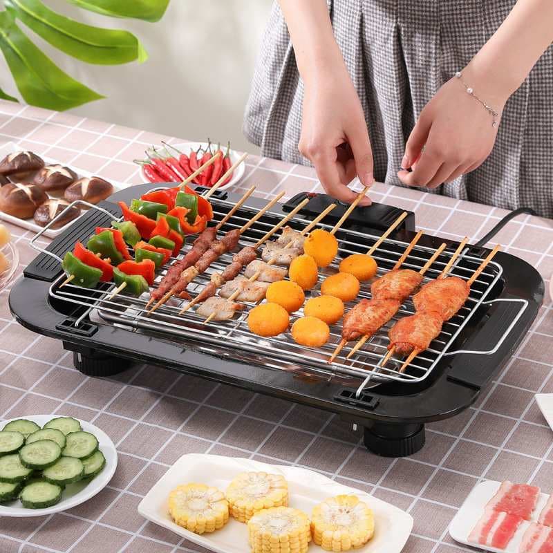 Churrasqueira Elétrica Interior Exterior Sem fumaça Grelhador Portátil Cozinha 110v