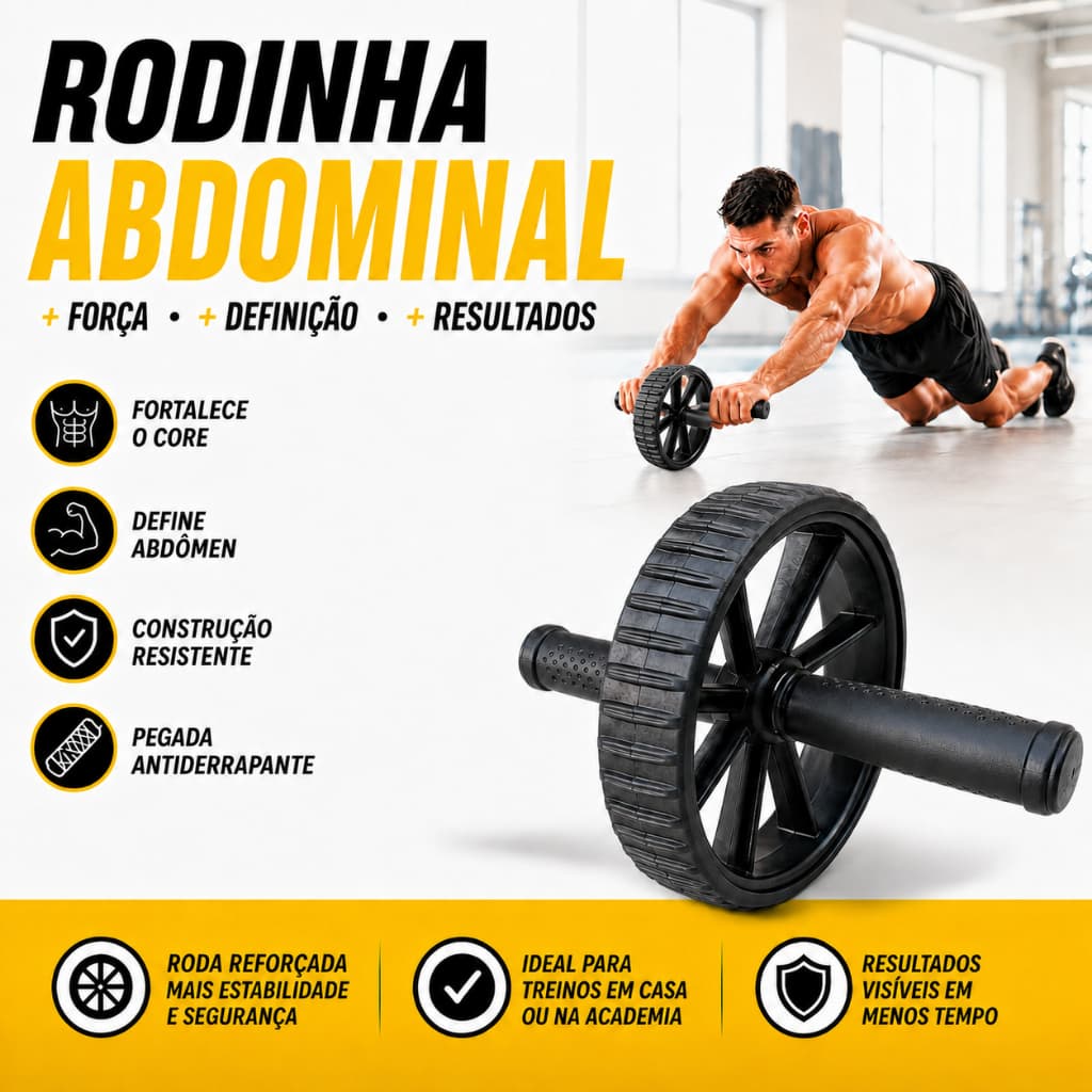 Roda Abdominal Reforçada Desmontável Rolo Exercício Lombar Treino Funcional Fitness Academia Abdomên