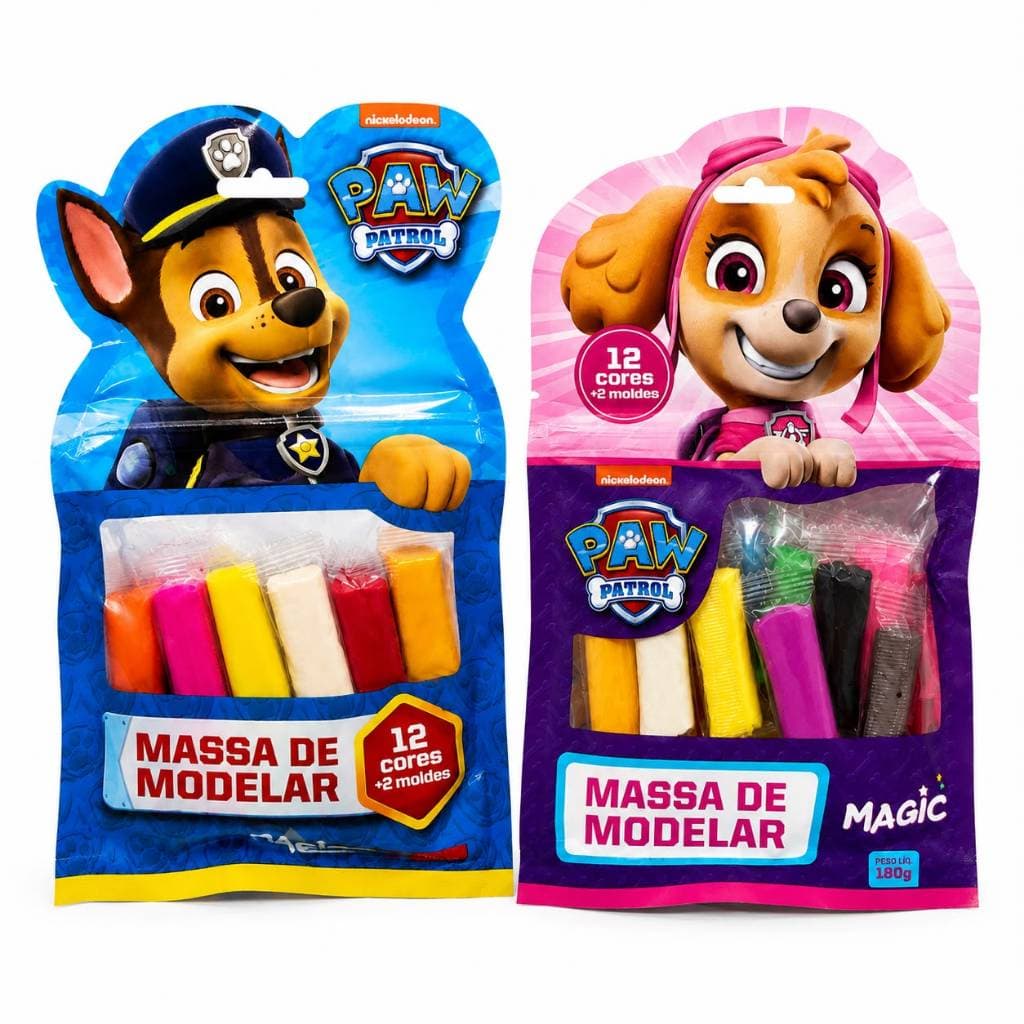 Kit Massinha De Modelar 12 Cores 2 Moldes Patrulha Canina Criança Bebe Infantil Brincadeira Sky Chase
