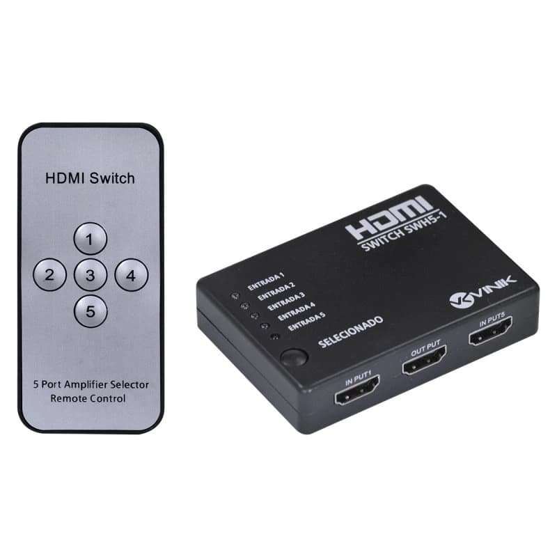 Switch HDMI 5 Entradas 1 Saída 1.3v Com Suporte 3D e 1080p Vinik