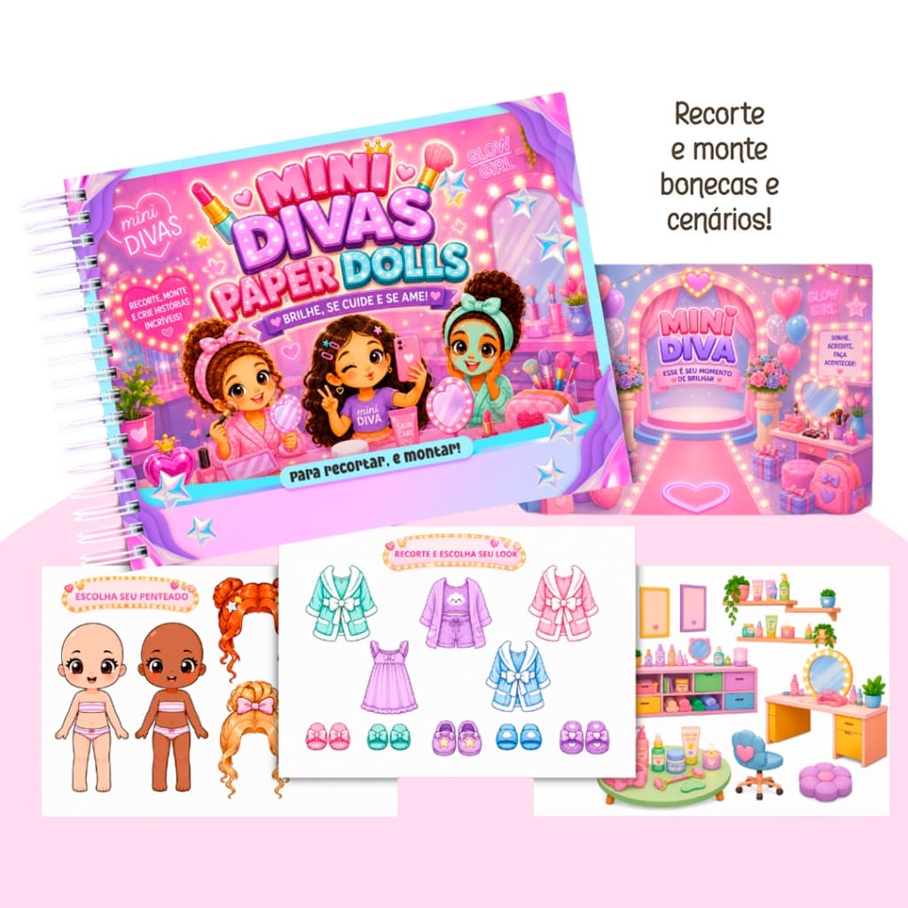 Paper Dolls Bonecas de Papel Mini Divas | Livro Interativo de Bonecas de Papel Infantil para Recortar e Brincar