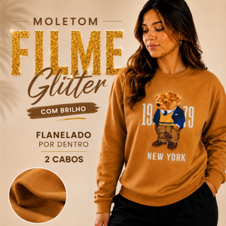 Moletom Feminino Flanelado 2 Cabos Urso Teddy New York Premium