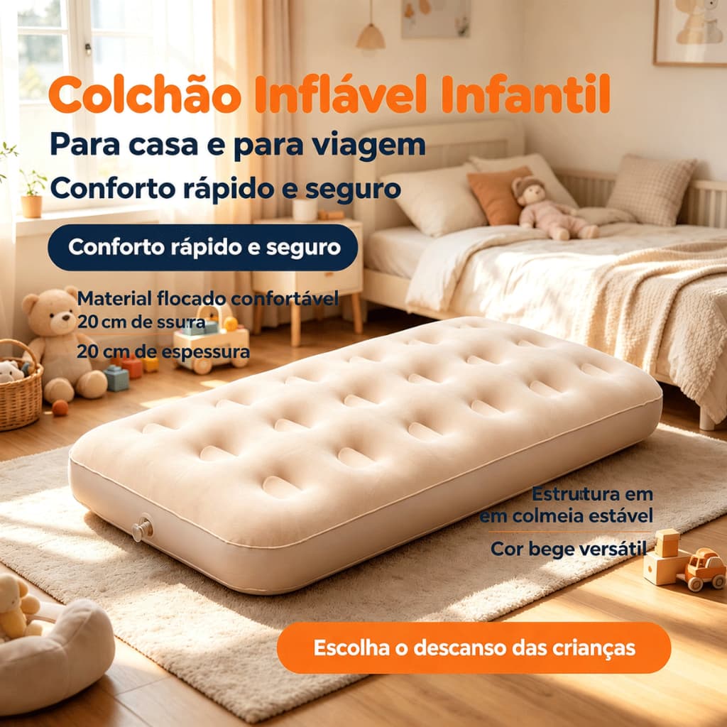 Colchão inflável para crianças 140x70cm-inflável, confortável, viagem e festa