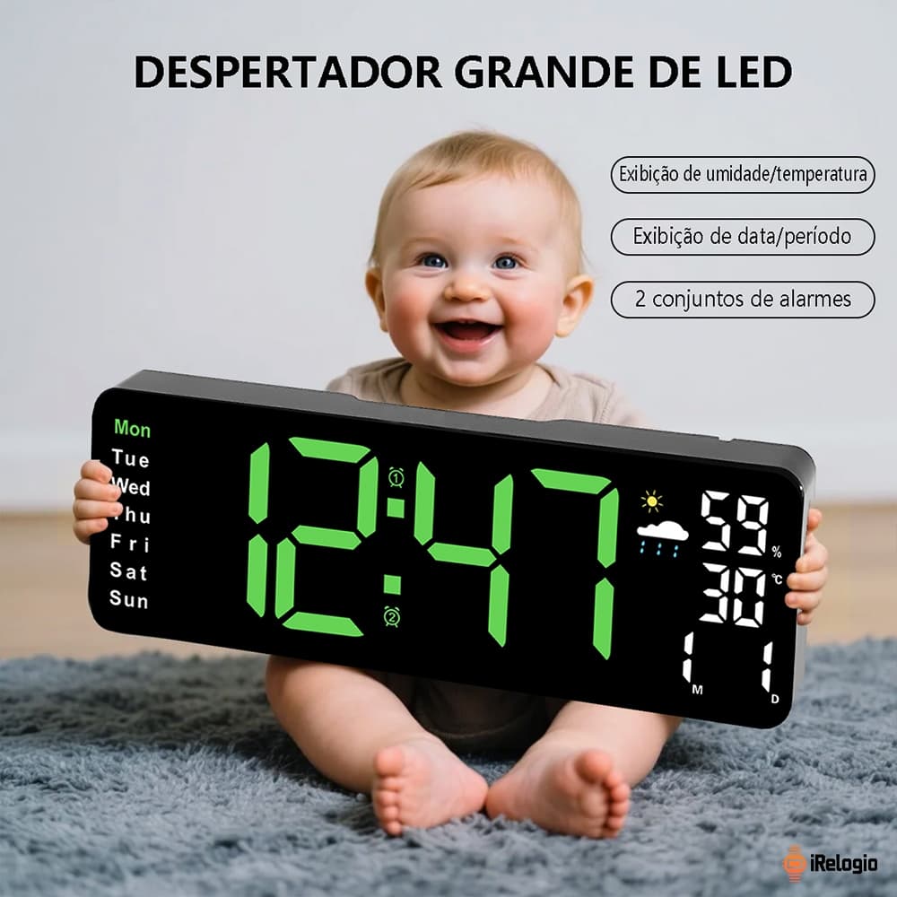 Relógio De Parede Digital Led Grande 31Cm Relógio Digital Quarto Grande Calendário Data Alarme