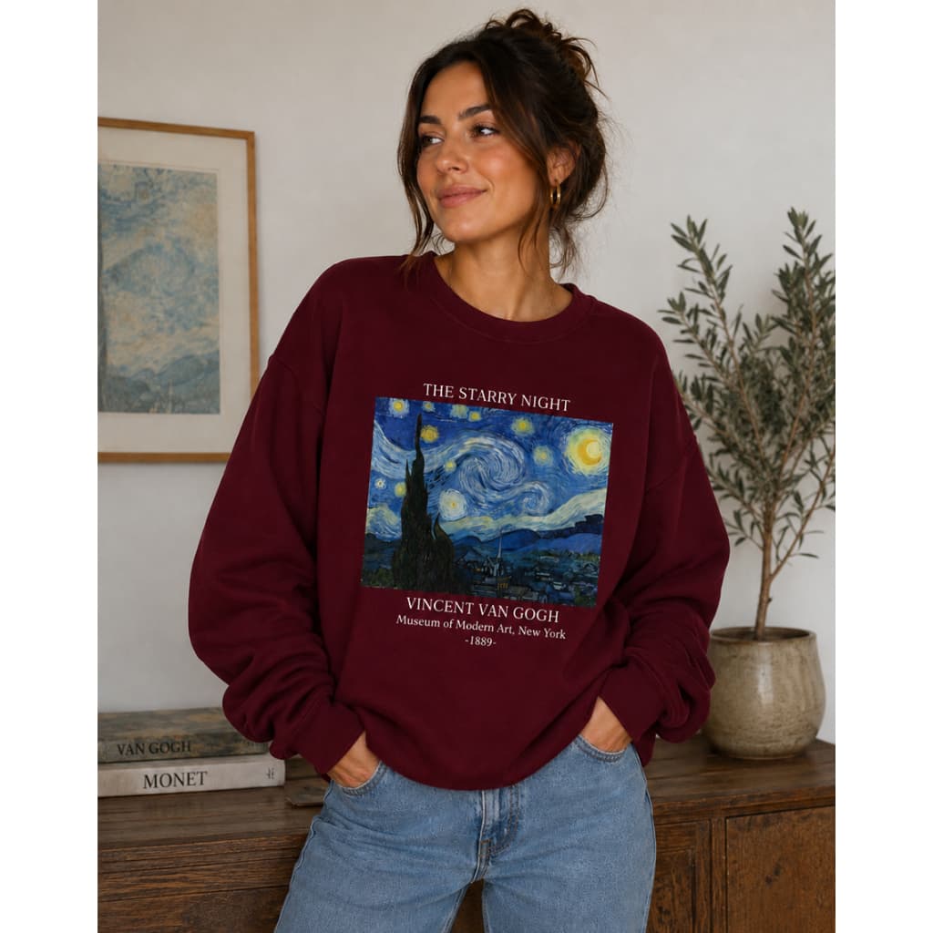 Moletom Estampa Noite Estrelada Van Gohg Unissex Gola Redonda Careca