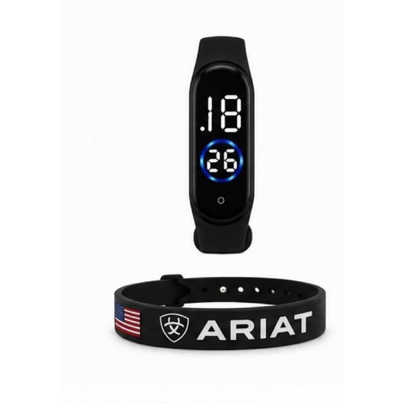 Kit Relógio LED + Pulseira Country Ariat Silicone Cowboy Rodeio Unissex Masculino Feminino