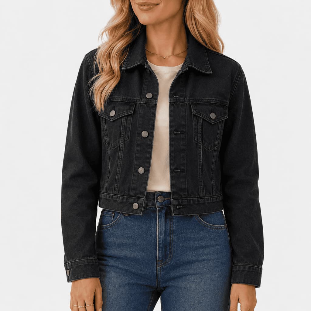 Jaqueta Cropped Jeans Feminino Manga Longa 100% Algodão Confortável