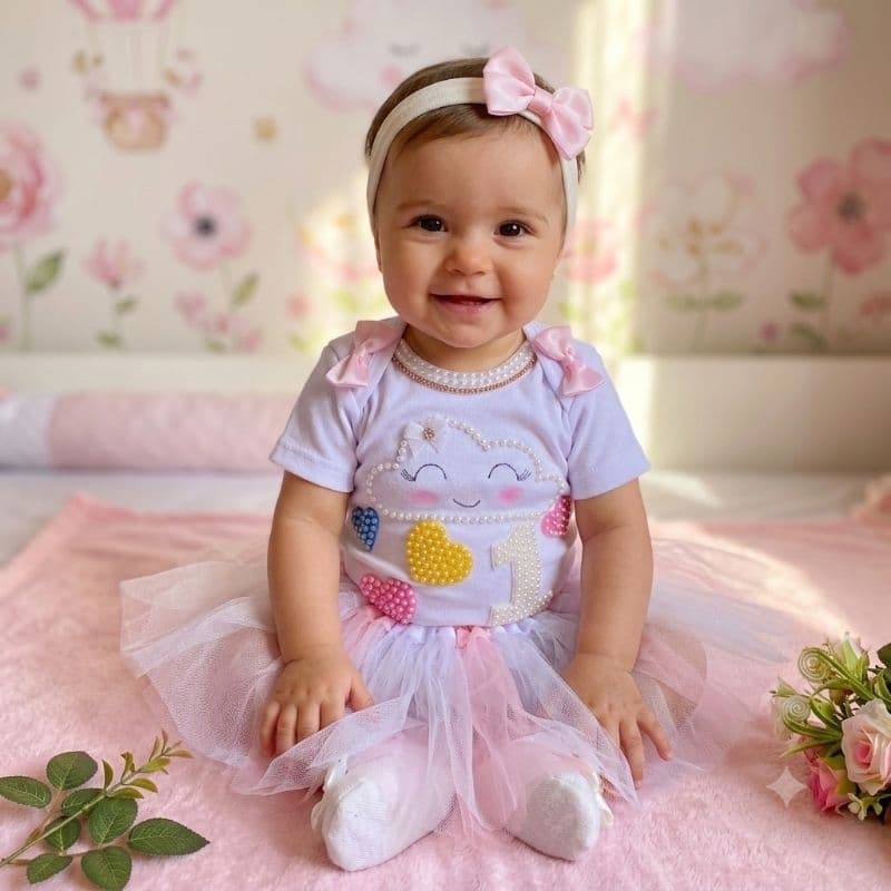 Body Bebê Personalizado Chuva de Bênçãos Chuva de Amor/Body Bebê Menina Mesversário