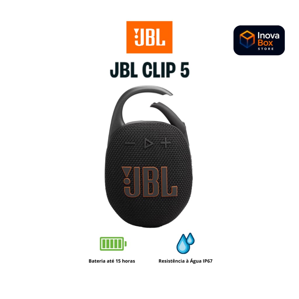 Caixa de Som JBL Clip 5 Bluetooth Portátil IP67 Resistente à Água 15h de Bateria