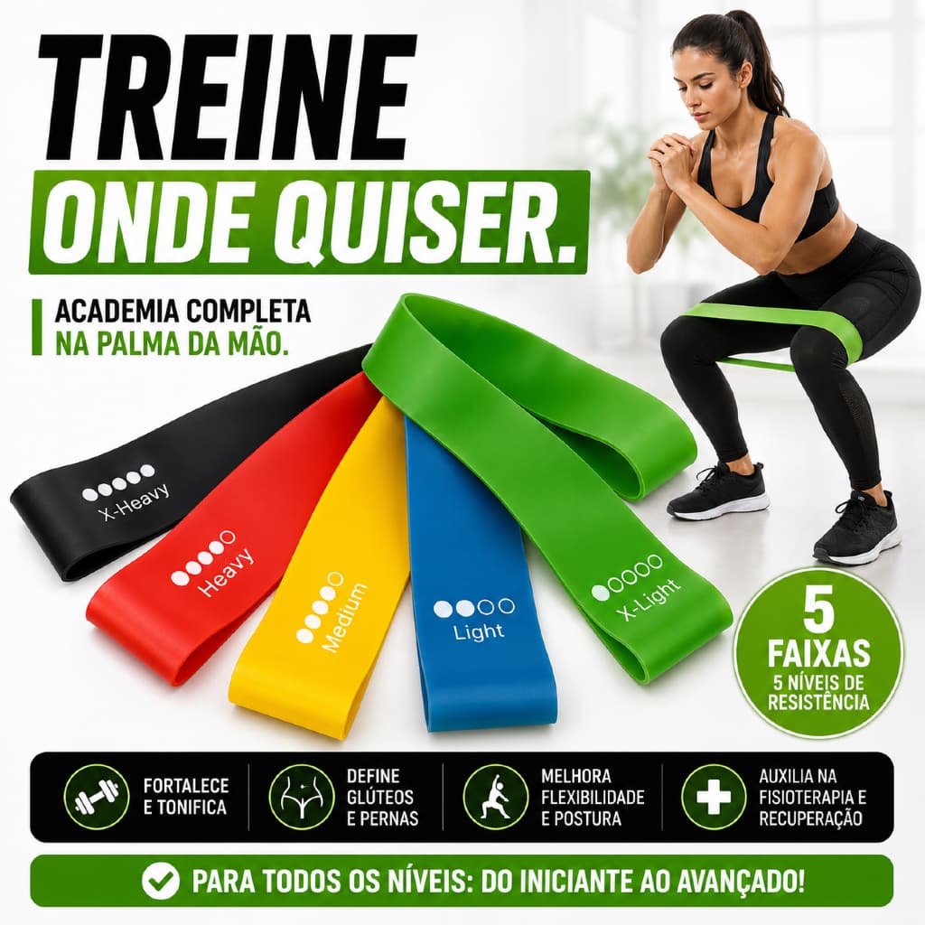 Kit 5 Faixas Elásticas Mini Band para Treino Glúteos Academia Pilates Yoga Fisioterapia Calistenia Elásticos Treino Casa