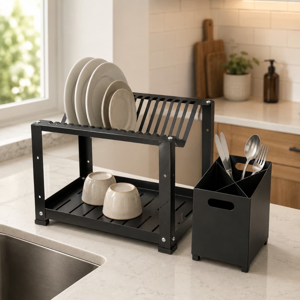 Queima de Estoque Kit Escorredor Louça e Talheres Aço Carbono