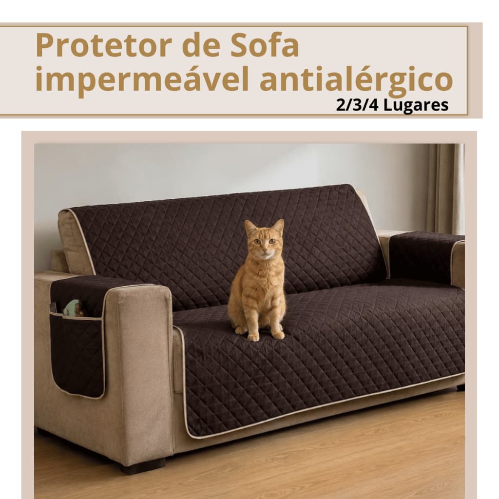Protetor de Sofá Impermeável Lavável Antialérgico Para Pet e Crianças 2, 3 e 4 Lugares Com Bolso Lateral Premium
