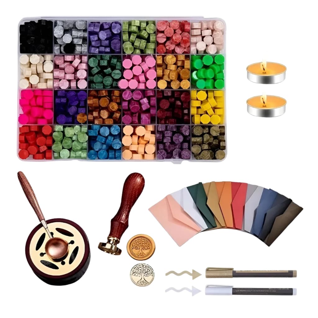 Kit Lacre de Cera Completo com Sinete 600 Ceras Forno Vela e 10 Envelopes