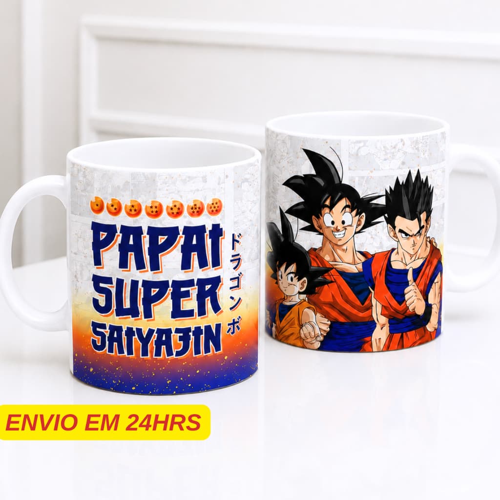 Caneca Personalizada Papai Super Saiyajin - Cerâmica 325Ml Caneca Goku Caneca Vegeta Caneca dia dos pais Presente Pai