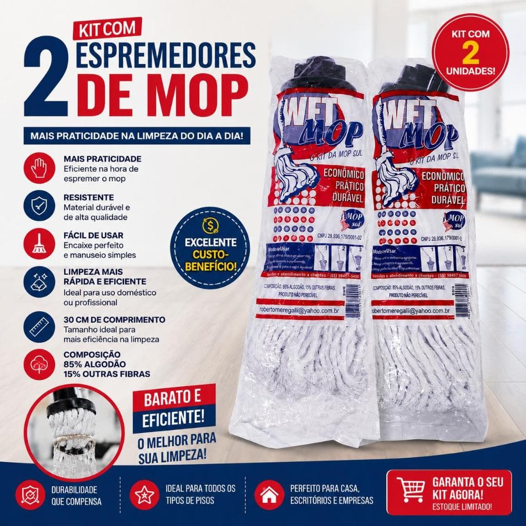 Refil Esfregão Bruxa Rosca Universal Algodão 2un