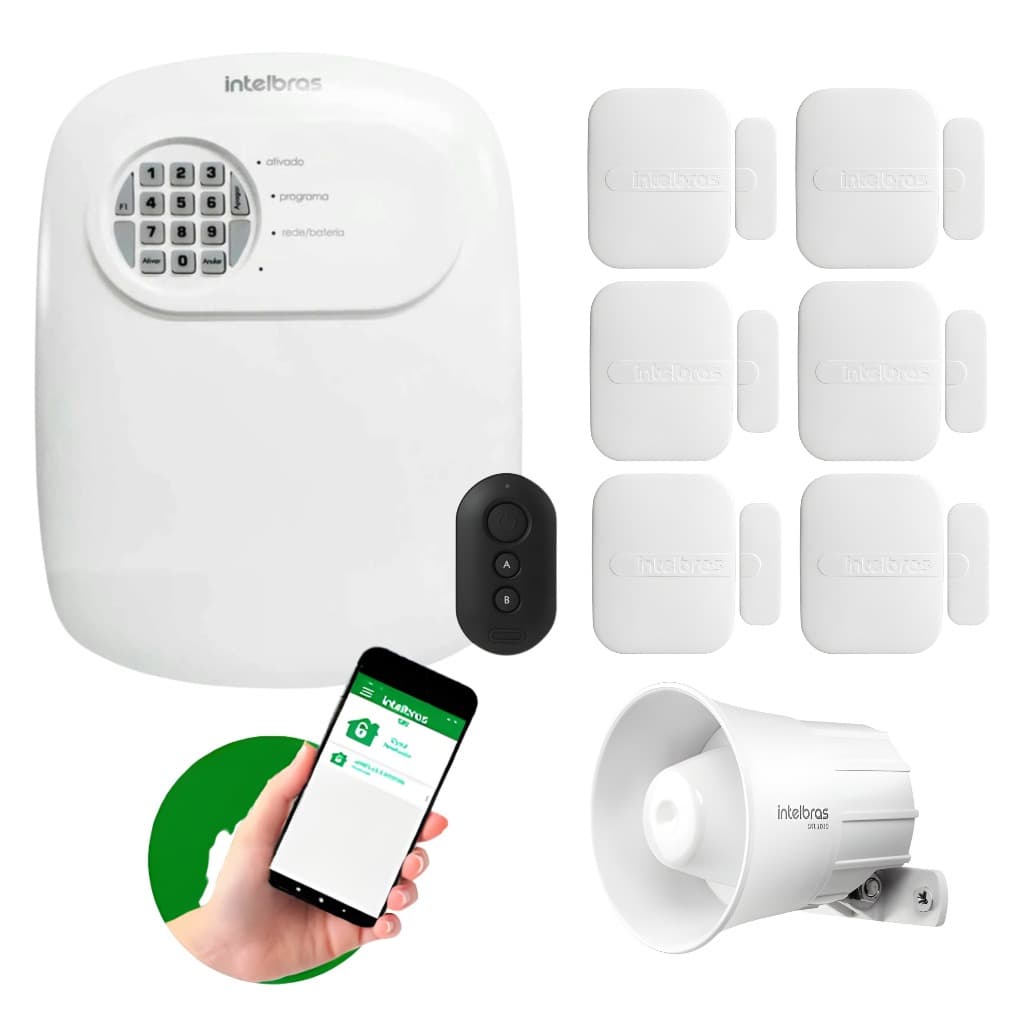 Kit Alarme Intelbras ANM 24 Net Acesso Remoto em tempo real 6 Sensores XAS 4010 Smart Intelbras App AMT Mobile