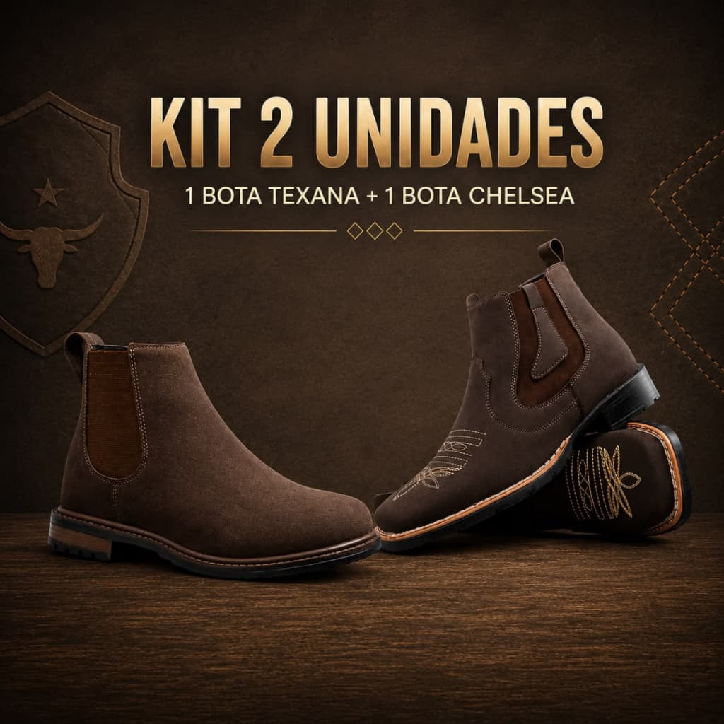 Bota Masculina Texana Cowboy + Botina Chelsea Vaqueiro Rodeio Vaquejada Em Couro Legítimo Bordado