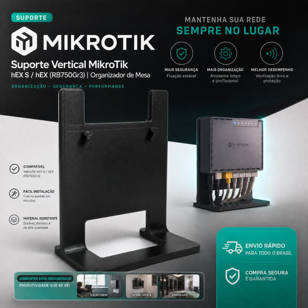 Suporte Vertical MikroTik hEX S / hEX (RB750Gr3) | Organizador de Mesa