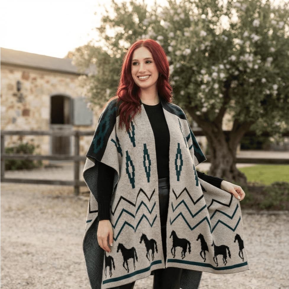 Ruana Campeira Manta Larga Capa Feminina Poncho Pala Inverno Blusão Feminino De Tricot Lã Frio Gaúcha Pampa Baile Kimono