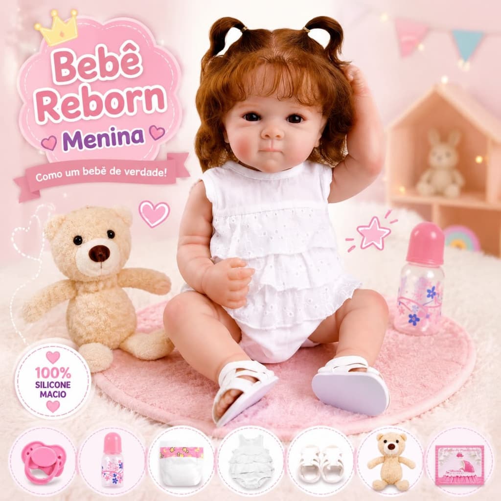 Boenca Bebê Reborn Realista Silicone Menina Boneca realista de silicone com acessórios e que pode tomar banho