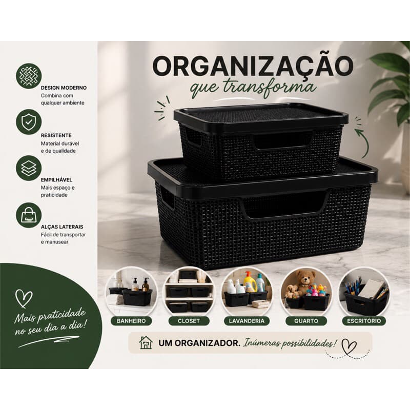 Organizadores Rattan com Tampa