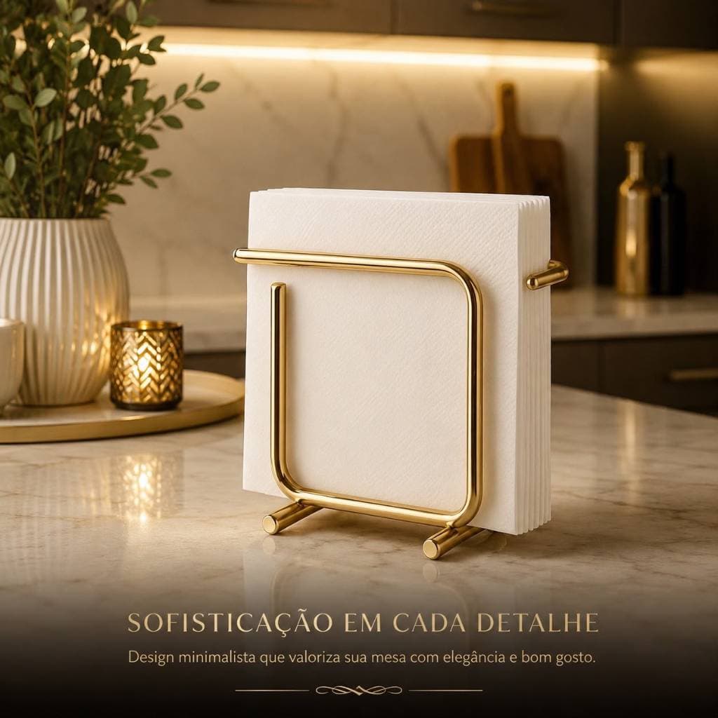 Porta Guardanapos Suporte Papel Toalha em Aço Carbono Reforçado Acabamento Premium Dourado no