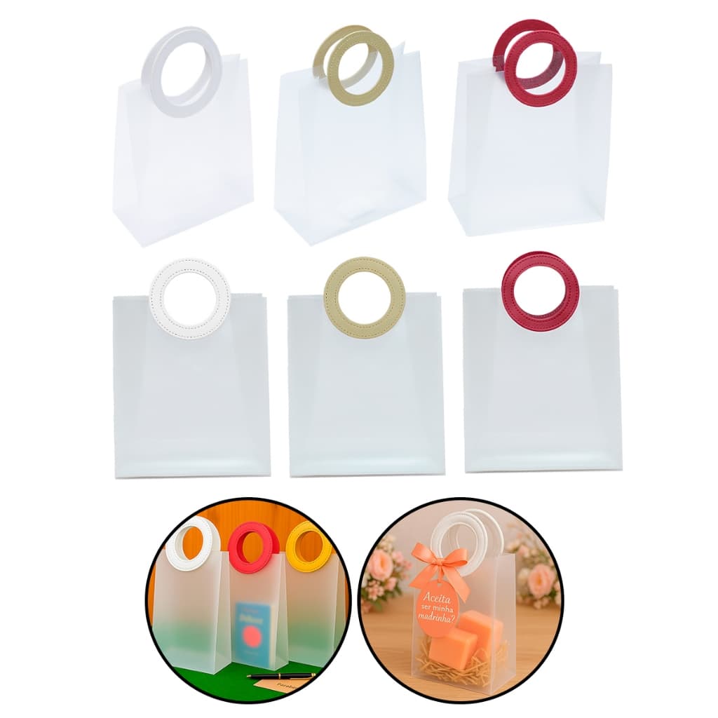 KIT Sacola Presente PVC PLASTICA Luxo Alça Courino Reforçada 23x27