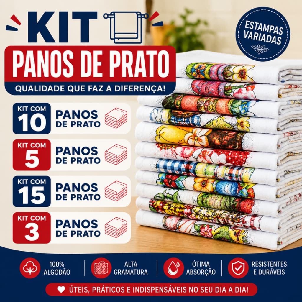 Kit Panos de Prato Pé de Galinha Cozinha Tecido Resistente 3 5 10 15 Peças - Envio Imediato !!!