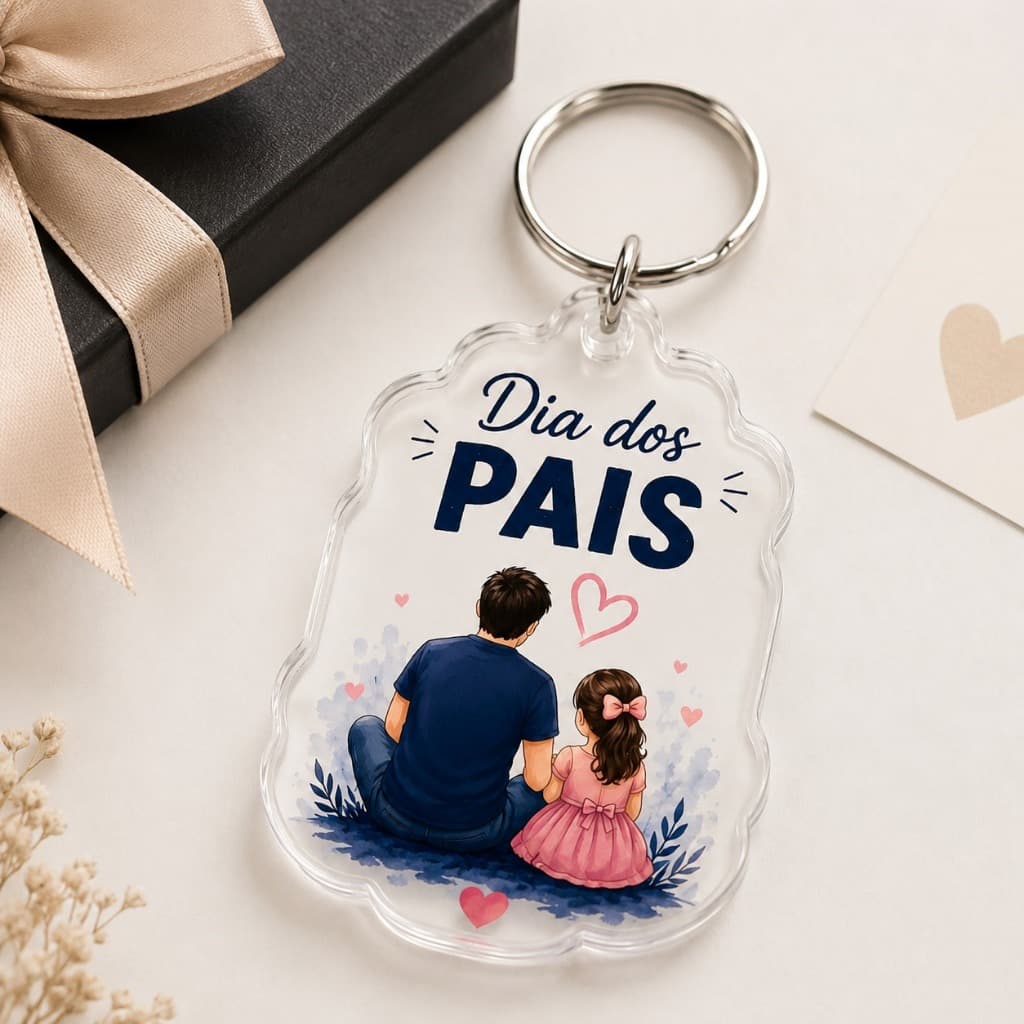 Kit Chaveiro Dia dos Pais Menina Menino Acrílico Transparente Filho Filha Presente Lembrancinha