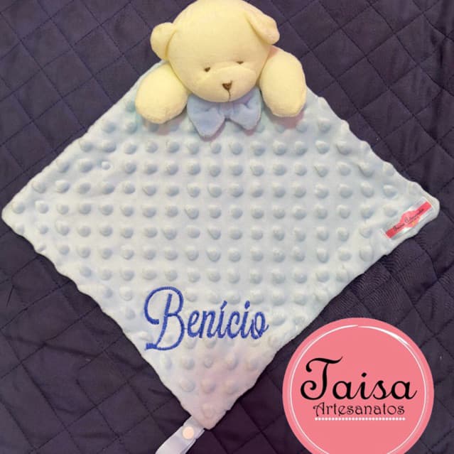 Naninha Pipoquinha COM NOME - URSO - de Plush Manta Pipoquinha - URSINHO com prendedor de chupeta