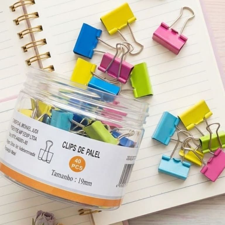 Binder Clip 19mm C/40un Prendedor de Papel Borboleta Grampo Clips Colorido Pastel