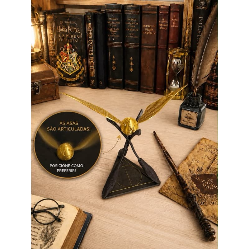 Decoração Pomo de Ouro Harry Potter Asas Flexíveis Presente Geek Colecionável Enfeite Quarto Festa Temática