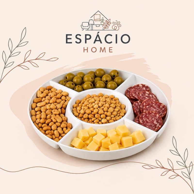 Petisqueira Redonda 5 divisórias | Porta Pestiscos Aperitivos Molho