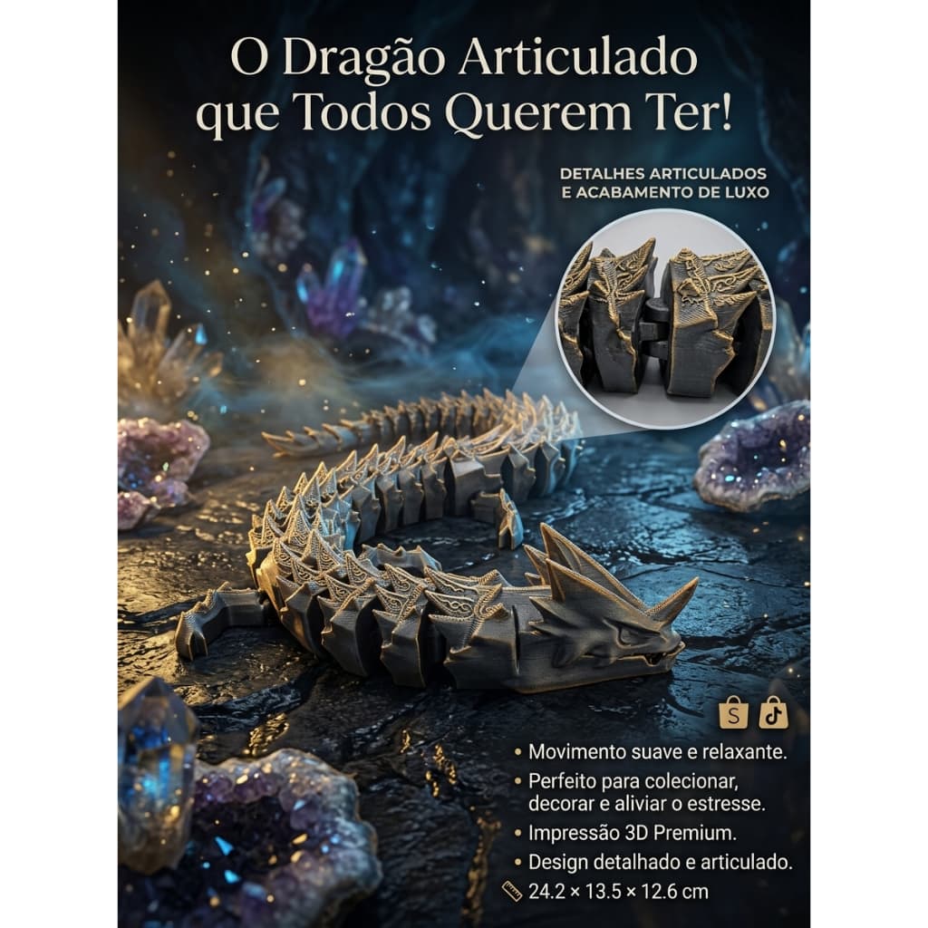 Dragão Articulado 3D Antiestresse – Fidget Decorativo Premium