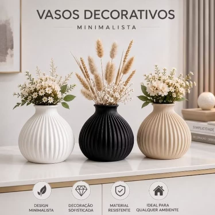Vasos Decorativos Minimalistas para mesas, aparador, cômodas Impressão em 3D