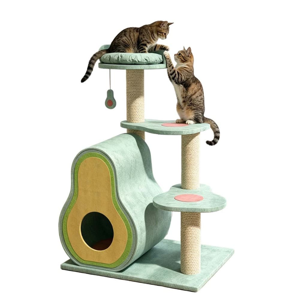 Arranhador para Gatos de Madeira Maciça Formato Abacate |Cama Integrada Exclusiva para Gatos Grandes |Ocupa Pouco Espaço